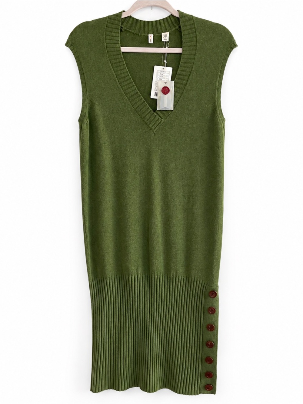 Anthropologie NWT Olive Green Sleeveless V-Neck Sweater Dress- Med
